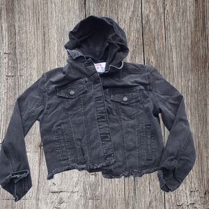Justice black denim hooded jacket girls size 12